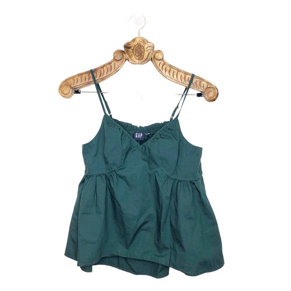 Gap Top Babydoll V Neck Tank Green Cotton Pleated Cami Flowy Loose Boho Small - Picture 8 of 8